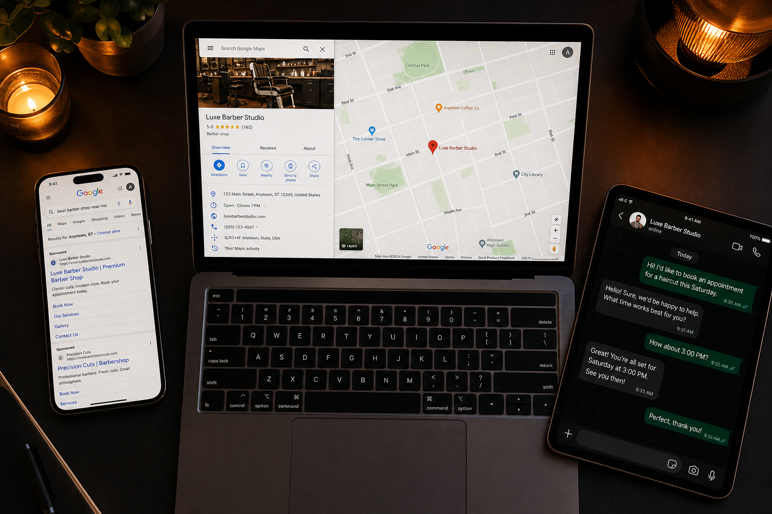 Google Search, Google Maps, and WhatsApp booking flow